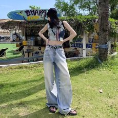 批发美式<b class='q'>街头</b>hiphop做旧水洗抓痕复古牛仔裤女宽松不贴腿直筒拖地裤子