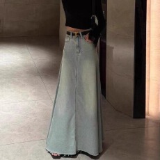 批发高腰显瘦复古半身裙女春季新款毛边a字包臀鱼尾长裙高级感牛仔裙