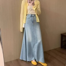 批发韩系百搭高腰牛仔裙长裙女垂坠感大摆a字裙高级感半身裙2026新款