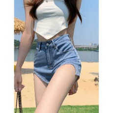 批发辣妹显腿长黑色牛仔短裤女春<b class='q'>秋</b>新款高腰显瘦不规则包臀弹力热裤潮