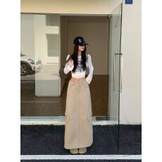 批发美式复古工装风宽松直筒半身裙女2026新款舒适百搭遮胯A字中长裙