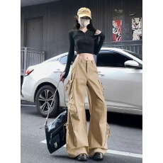 批发美式复古结构工装直筒牛仔裤女秋季新款设计感小众宽松休闲阔腿裤