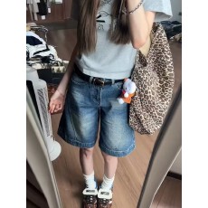 批发复古辣妹五分裤牛仔短裤女夏季低腰5分裤宽松设计感直筒阔腿中裤