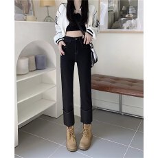 批发微喇牛仔裤女2026春<b class='q'>秋</b>季新款大码胖mm设计感窄版显瘦直筒阔腿裤子