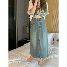 批发高腰开叉牛仔半身裙女春<b class='q'>秋</b>季2026新款夏小个子包臀a字中长款裙子