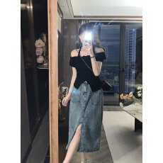 批发欧货牛仔半身裙女春<b class='q'>秋</b>夏2026新款开叉高腰包臀a字中长复古小个子