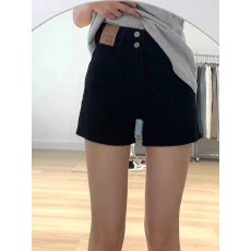批发黑色牛仔短裤女<b class='q'>夏</b>季新款小个子高腰弹力显瘦辣妹大码紧身a字热裤