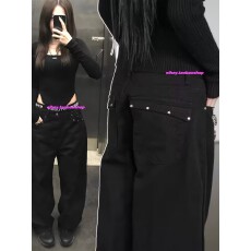 批发复古暗黑星星铆钉设计中性直筒裤阔腿裤牛仔裤宽松长裤