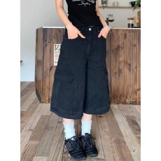 批发美式vibe大码水洗多口袋工装七分裤女<b class='q'>街头</b>直筒宽松显瘦阔腿中裤潮
