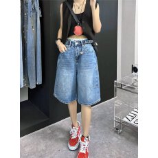 批发直筒牛仔短裤女夏季新款小个子高腰宽松显瘦辣妹a字阔腿七分中裤