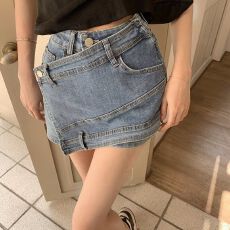 批发防走光<b class='q'>牛仔</b>半身裙女夏季新款大码胖MM不规则高腰显瘦裤裙包臀短裙