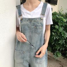 批发大码女装新款胖mm牛仔背带裤宽松显瘦胖妹妹洋气遮肚<b class='q'>九分</b>连体裤潮