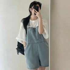 批发新款韩版复古<b class='q'>背带裤</b>宽松裤网红同款牛仔裤