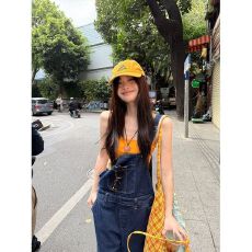 批发美式小个子牛仔背带裤女夏季2025新款宽松复古松弛慵懒感阔腿裤子