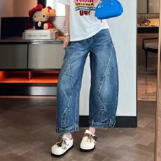 批发时尚洋气工装裤大码<b class='q'>牛仔</b>裤女梨型身材宽松遮肉显瘦阔腿气球<b class='q'>哈伦</b>裤