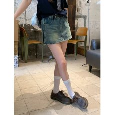 批发高腰复古A字牛仔短裙女2026夏季新款弹力显瘦百搭防走光辣妹半裙