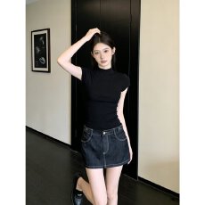 批发美式复古高腰牛仔短裙女2026夏季新款a字防走光辣妹包臀半身裙子