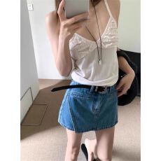 批发欧货复古不规则高腰牛仔短裤裙女夏季宽松百搭<b class='q'>休闲</b>A字阔腿短裙裤