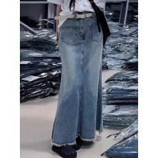 批发半身裙女2026<b class='q'>夏</b>季新款复古百搭高腰遮肉休闲牛仔毛边鱼尾裙子
