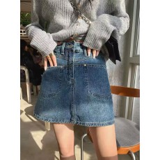 批发<b class='q'>大码</b>女装肥妹妹mm复古牛仔短裙夏高腰宽松显瘦a字包臀半身裙