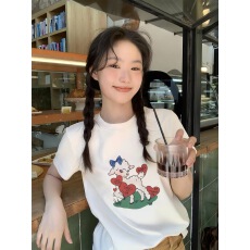 批发卡通小羊<b class='q'>印花</b>短袖<b class='q'>t</b><b class='q'>恤</b>女2026新款短款修身正肩体恤夏