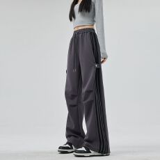 批发【<b class='q'>实拍</b> 立体包边】 春季美式运动裤女新款直筒休闲束脚阔腿卫裤子