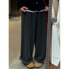 立体腰头欧尼人字纹加绒翻边两穿随意调调加厚呢料裤女