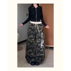 批发美式复古<b class='q'>街头</b>字母印花迷彩宽松直筒休闲长裤女阔腿百搭卫裤