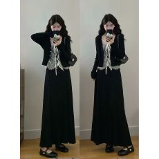 批发2025新款秋季法式黑色<b class='q'>长</b>袖连衣<b class='q'>裙子</b>女装今年流行爆款穿搭套装<b class='q'>长</b><b class='q'>裙</b>