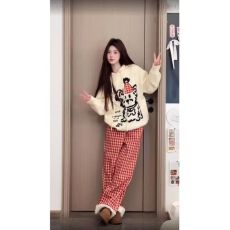 批发薄款加绒裤脚羊羔绒【格子布复合超柔】冬阔腿裤加绒加厚保暖卫裤