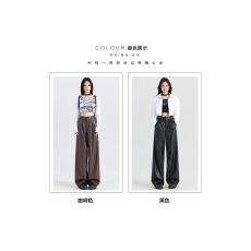 批发皮裤春秋季2025新款高腰直筒宽松显瘦PU皮阔腿裤