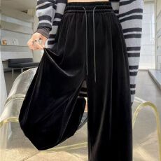 批发金丝绒<b class='q'>阔腿裤女</b>秋季2025新款慵懒垂坠感显瘦百搭拖地丝绒裤子