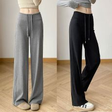 批发休闲裤女春秋款2025<b class='q'>高腰</b>显瘦夏季新款垂感宽松阔腿直筒运动裤卫裤