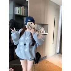 批发华绵复合真超甜美风圆领气质印花休闲长袖<b class='q'>卫衣</b>女秋季显瘦百搭<b class='q'>宽松</b>