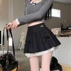 批发设计感百褶裙女<b class='q'>蕾丝</b>花边拼接小众辣妹半身A字短裙2025新款春夏季