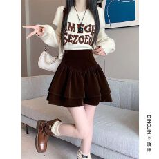 批发新款丝绒蛋糕裙公主风秋冬季精致高腰蓬蓬迷你黑色短裙半身裙女