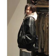 批发复古ins机车风美式PU皮衣外套女2025<b class='q'>春</b>季新款宽松休闲学生夹克潮