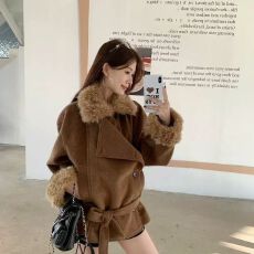 批发原版高克重料子 重磅美拉德拼接毛呢外套女秋冬2025新款<b class='q'>显瘦</b>大衣