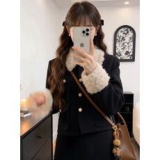 批发<b class='q'>大码</b>女装2025冬季超火搭配一整套高级感羊羔毛正肩外套两件套装裙