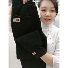 批发欧货2025秋冬黑色哈伦裤子女宽松束脚加绒加厚卫裤小脚<b class='q'>休闲</b>运动裤