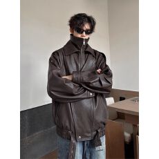 美式复古棕色皮衣外套男高级感痞帅春秋飞行员夹克古着立领机车服