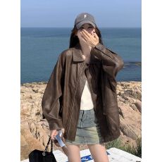 批发美拉德复古PU皮衣外套女2025春<b class='q'>秋</b>新款韩系高级感炸街机车风皮夹克