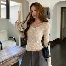 批发2025秋冬新款温柔纯欲打底衫蕾丝花边蝴蝶结T恤上衣