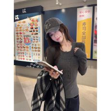 批发人棉抓毛双层 拼接修身长袖T恤女秋冬别致假两件上衣内搭打底衫