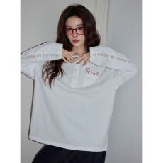 批发【40支精棉】设计感白色圆领刺绣蕾丝T恤女秋款宽松<b class='q'>休闲</b>长袖上衣