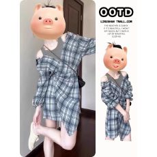 批发蓝色假两件套装衬衫连衣裙子早初秋季韩系小个子穿搭2025年新款女