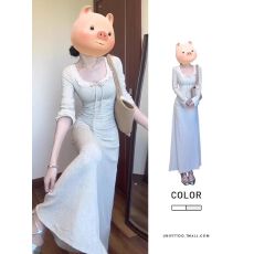 批发法式气质收腰显瘦长袖连衣裙子女2025新款早秋装冷淡系超好看长裙