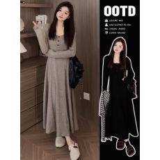 黑色长袖针织内搭连衣裙子女早初秋2025新款小个子高级感毛衣长裙