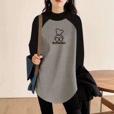 批发(270克德绒）半高领加厚中长款拼色插肩长袖上衣<b class='q'>女</b>内搭<b class='q'>打底衫</b>