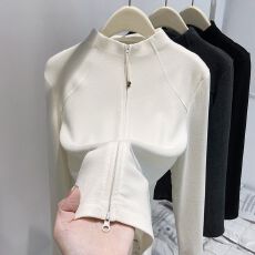 批发（270克德绒螺纹）半高领德绒<b class='q'>打底衫</b>双拉链开衫外套修身卫衣